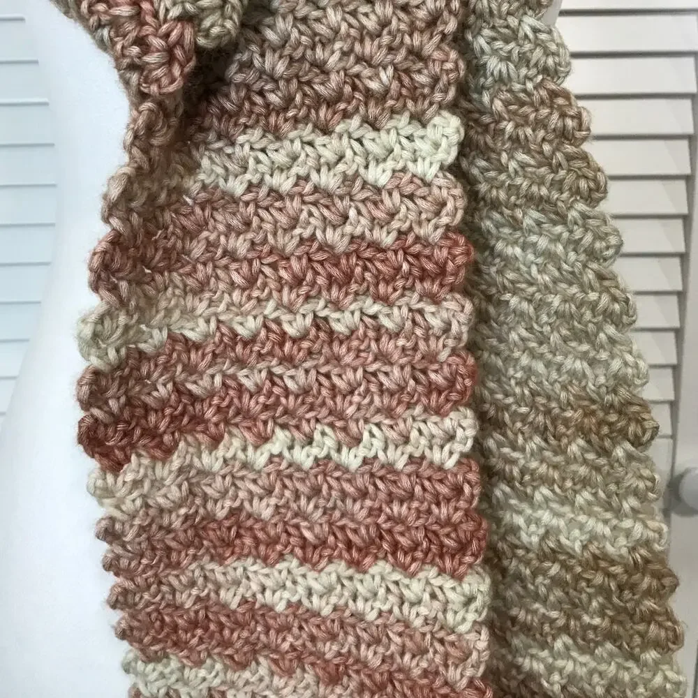 NWT Handmade Crocheted Cream Multicolor Textured Adult Beanie Scarf 80”